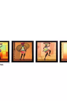 Set Of 4 Tribal Women Satin Matt Texture UV Art Painting