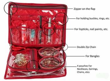 atorakushon   Satin maroon Multipurpose Make Up Pouch Jewellery Cosmetic Organizer Necklace Pouches Traveling Kit 2
