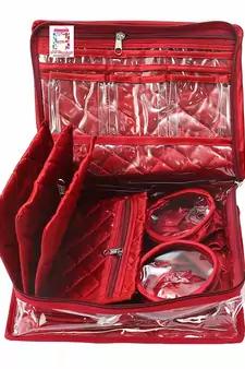 atorakushon   Satin maroon Multipurpose Make Up Pouch Jewellery Cosmetic Organizer Necklace Pouches Traveling Kit