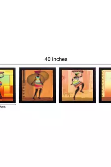 Set Of 4 Tribal Women Satin Matt Texture UV Art Painting