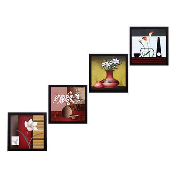 Set Of 4 Botanical Floral Pots Satin Matt Texture UV Art Painting 1