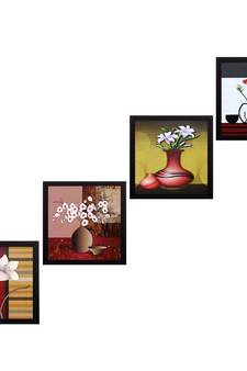 Set Of 4 Botanical Floral Pots Satin Matt Texture UV Art Painting