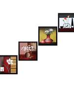 Set Of 4 Botanical Floral Pots Satin Matt Texture UV Art Painting