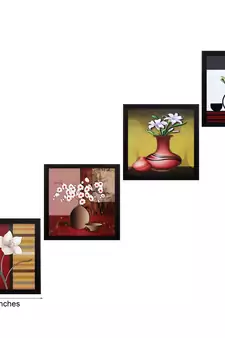 Set Of 4 Botanical Floral Pots Satin Matt Texture UV Art Painting