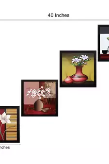 Set Of 4 Botanical Floral Pots Satin Matt Texture UV Art Painting