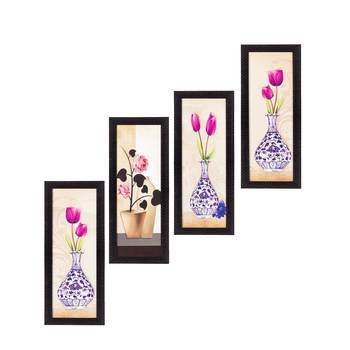 Set Of 4 Botanical Floral Pots Satin Matt Texture UV Art Painting 1