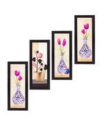 Set Of 4 Botanical Floral Pots Satin Matt Texture UV Art Painting