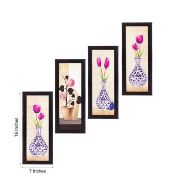 Set Of 4 Botanical Floral Pots Satin Matt Texture UV Art Painting 2