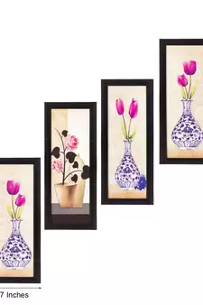 Set Of 4 Botanical Floral Pots Satin Matt Texture UV Art Painting