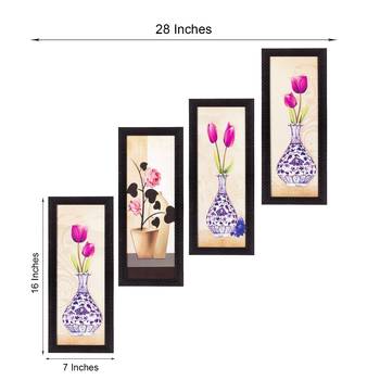 Set Of 4 Botanical Floral Pots Satin Matt Texture UV Art Painting 3