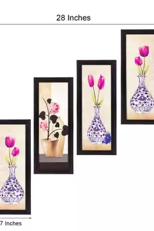 Set Of 4 Botanical Floral Pots Satin Matt Texture UV Art Painting