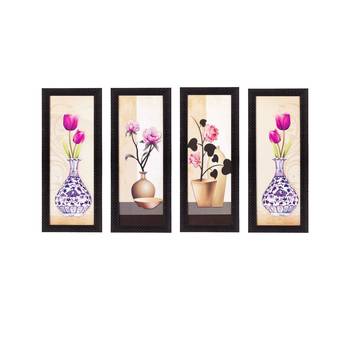 Set Of 4 Botanical Floral Pots Satin Matt Texture UV Art Painting 1