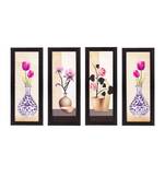 Set Of 4 Botanical Floral Pots Satin Matt Texture UV Art Painting