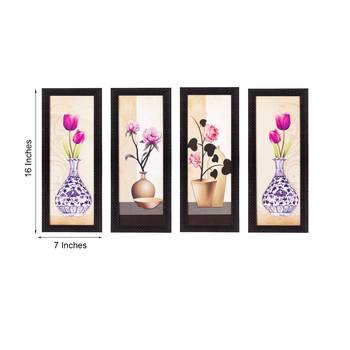 Set Of 4 Botanical Floral Pots Satin Matt Texture UV Art Painting 2