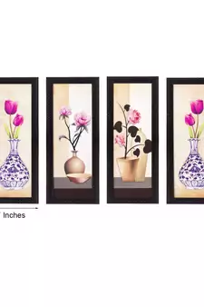 Set Of 4 Botanical Floral Pots Satin Matt Texture UV Art Painting