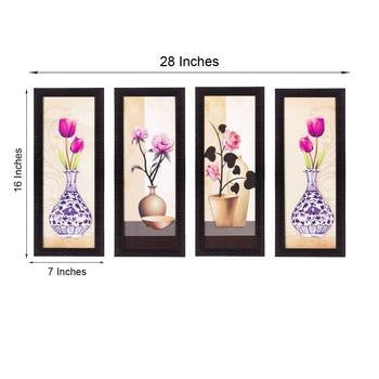 Set Of 4 Botanical Floral Pots Satin Matt Texture UV Art Painting 3