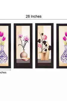 Set Of 4 Botanical Floral Pots Satin Matt Texture UV Art Painting