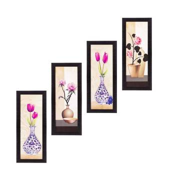 Set Of 4 Botanical Floral Pots Satin Matt Texture UV Art Painting 1