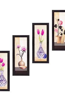 Set Of 4 Botanical Floral Pots Satin Matt Texture UV Art Painting