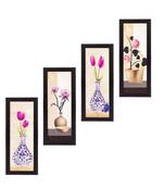 Set Of 4 Botanical Floral Pots Satin Matt Texture UV Art Painting