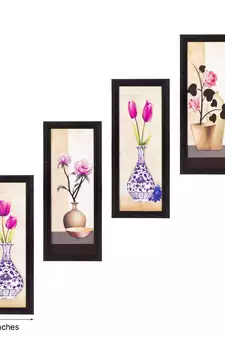 Set Of 4 Botanical Floral Pots Satin Matt Texture UV Art Painting