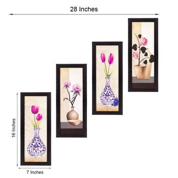 Set Of 4 Botanical Floral Pots Satin Matt Texture UV Art Painting 3