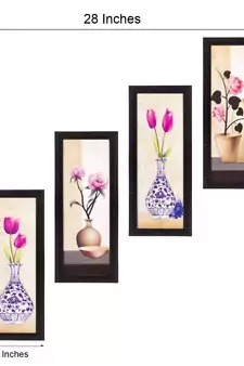 Set Of 4 Botanical Floral Pots Satin Matt Texture UV Art Painting