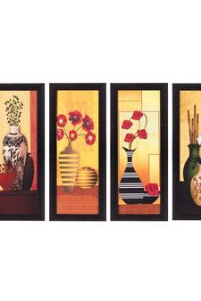 Set Of 4 Botanical Floral Pots Satin Matt Texture UV Art Painting