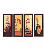 Set Of 4 Botanical Floral Pots Satin Matt Texture UV Art Painting