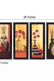 Set Of 4 Botanical Floral Pots Satin Matt Texture UV Art Painting