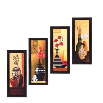 Set Of 4 Botanical Floral Pots Satin Matt Texture UV Art Painting 1