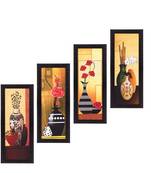 Set Of 4 Botanical Floral Pots Satin Matt Texture UV Art Painting