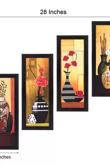 Set Of 4 Botanical Floral Pots Satin Matt Texture UV Art Painting