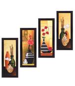 Set Of 4 Botanical Floral Pots Satin Matt Texture UV Art Painting