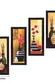 Set Of 4 Botanical Floral Pots Satin Matt Texture UV Art Painting
