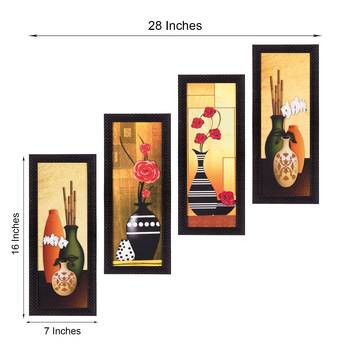 Set Of 4 Botanical Floral Pots Satin Matt Texture UV Art Painting 3