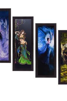 Set Of 4 Dancing Angels Satin Matt Texture UV Art Painting