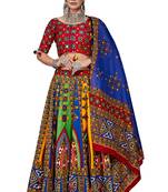 Multicolor thread embroidery cotton semi stitched lehenga