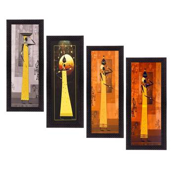 Set Of 4 Tribal Women Satin Matt Texture UV Art Painting 1