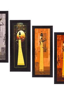 Set Of 4 Tribal Women Satin Matt Texture UV Art Painting