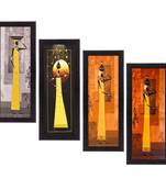 Set Of 4 Tribal Women Satin Matt Texture UV Art Painting