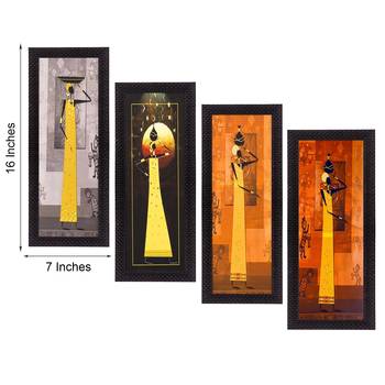 Set Of 4 Tribal Women Satin Matt Texture UV Art Painting 3