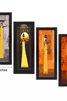 Set Of 4 Tribal Women Satin Matt Texture UV Art Painting