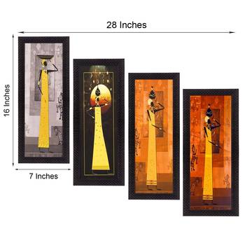 Set Of 4 Tribal Women Satin Matt Texture UV Art Painting 4