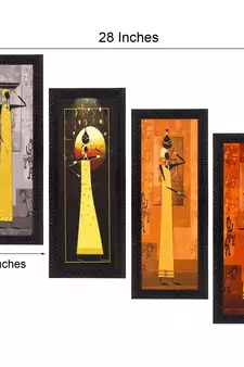 Set Of 4 Tribal Women Satin Matt Texture UV Art Painting
