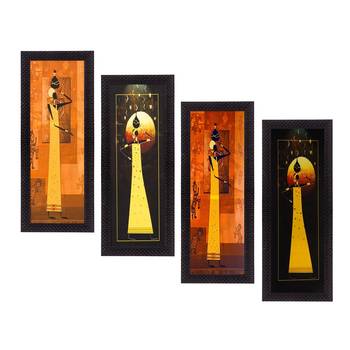 Set Of 4 Tribal Women Satin Matt Texture UV Art Painting 1