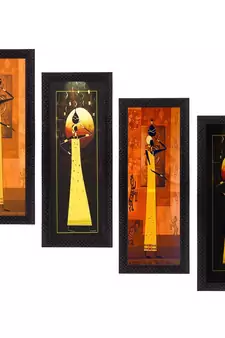 Set Of 4 Tribal Women Satin Matt Texture UV Art Painting