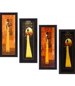 Set Of 4 Tribal Women Satin Matt Texture UV Art Painting