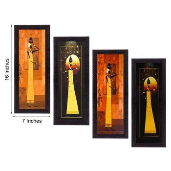 Set Of 4 Tribal Women Satin Matt Texture UV Art Painting 3