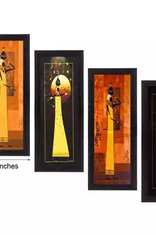 Set Of 4 Tribal Women Satin Matt Texture UV Art Painting